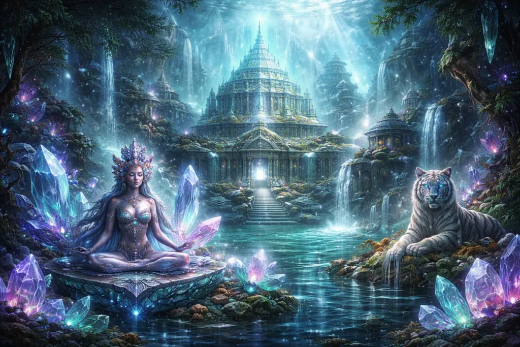 Лемурия - митична изгубена цивилизация с кристални храмове и духовни същества в художествена интерпретация