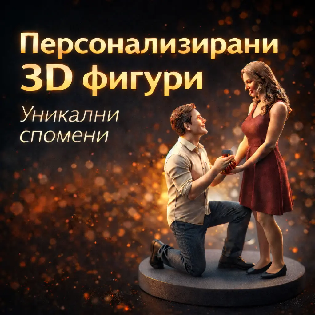 Персонализирана 3D фигура на двойка - мъж предлага брак на жена, изработена като уникален спомен.