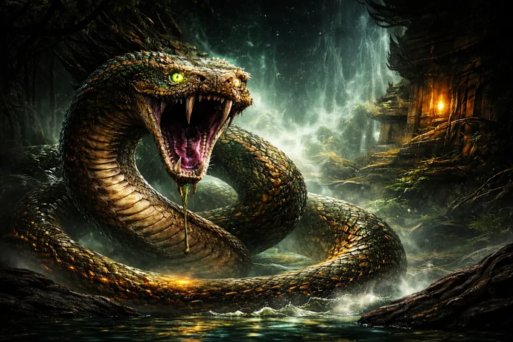 Митична змия като символ на мъдрост и трансформация в съвременно дигитално изкуство