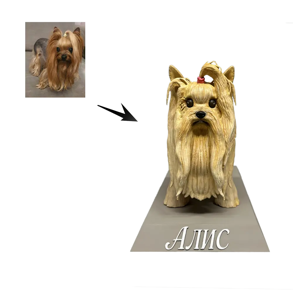 3d фигура на куче по снимк- персонализирана фигурка на йоркшир териер с име Алис