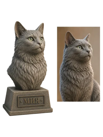 Персонализиран 3D бюст на котка Мия по снимка с декоративна основа